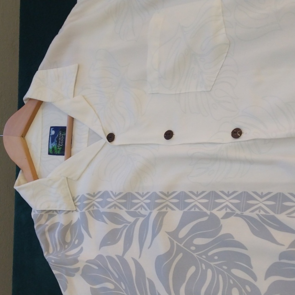 Hawaiian Moon XL White/Light Gray Tropical Print Rayon Shirt (Made in Hawaii)